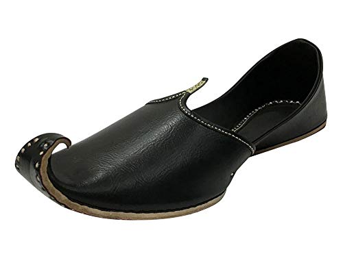 7-11.5 Black Men Handmade Leather Shoes Flip Flops Traditional Khussa Juti