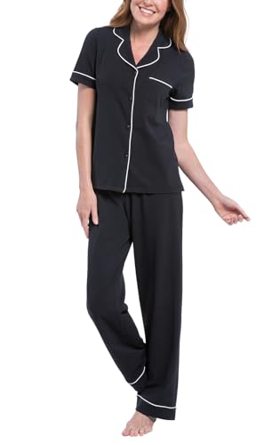 PajamaGram Pajama Set for Women - Black Pajamas for Women, Black, M, 8-10