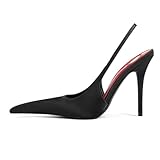 Fuazuzu Satin Slingback Heels for Women Closed Toe Two Tone Stiletto Heels Pointy High Heels Pumps Wedding Bride Prom Party Evening Shoes, Black, 8.5