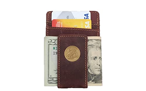 1973 Greece 1 Drachma Athena's Owl & Phoenix Coin Magnetic Money Clip and Wallet Combo New - Crazy Horse Water Buffalo Leather