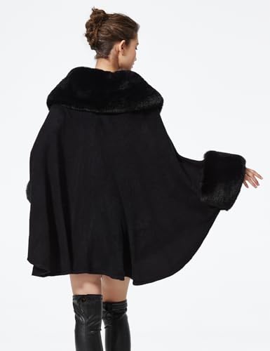 BEAUTELICATE Women Faux Fur Shawl Winter Wrap Sleeveless Coat Cape with Fur Trim Cardigan Cloak3