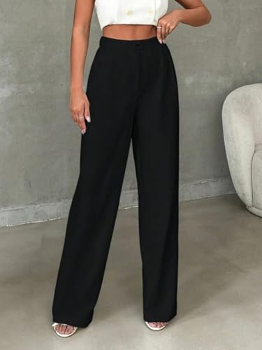 Image of Toochki Trousers for Woman Pants Women's Formal Office Korean | Black Track Pant | Straight | Cotton Spandex Stretchable Trouser | High-Waisted Bottom Wear
