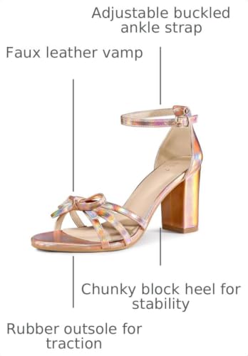 Allegra K Allegra K Women Bow Decor Open Toe Ankle Strap Chunky Heel Dress Sandals