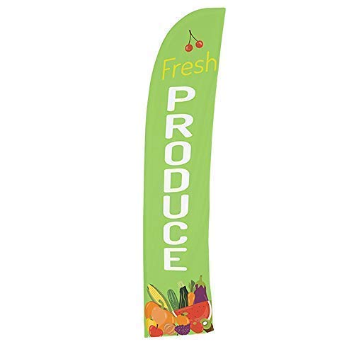 Vispronet Fresh Produce Feather Flag – 2.6ft x 11.2ft Swooper Flag – Produce Sign for Business and Market – Knitted Polyester – Farmers Market Supplies – Printed in the USA – Flag Only