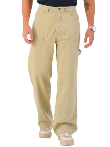 Image of The Indian Garage Co Men Relaxed Fit Solid Mid-Rise Stretchable Cargos