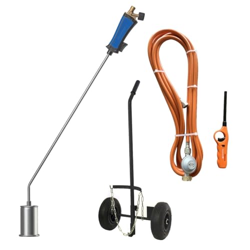 KEMPER - Desherbeur thermique + Tuyau gaz 5m, Détendeur propane, Allume gaz & Chariot à roues - Bruleur gaz 60mm Elimination Mauvaises Herbes
