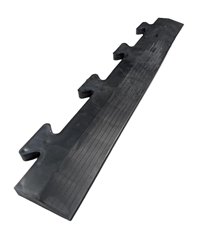 Image of Heavy Duty PVC Penny Interlocking Garage Floor Tiles 495x495x12mm Workshop Gym 10 Year Guarantee Oil Resistant Modular Flooring Rubber Mats Suitable For Cars (Male Ramped Edge Black 495x85x12mm)