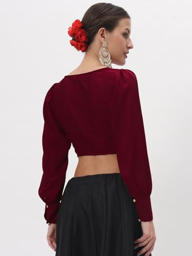 Image of studio rasa Chroma Button Down Shirt Style Blouse Crop Top for Women Girls Casual Party