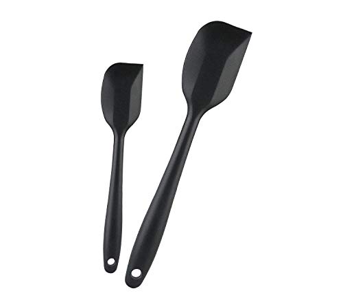 Image of P-Plus International Silicone Spatula Set 2-pcs 446 F Heat-Resistant Baking Spoon Spatula Seamless Non-Stick Silicone Stainless Steel Core (Black(2 PCS 11 inch+8 inch))