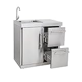 Mayer Barbecue Erweiterungsmodul mit Tür & 2 Schubläden für ZUNDA Gasgrill MGG-442 & 462 Premium, Edelstahl, inkl. Spülbecken & Wasserhahn