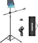 Aokeo Boom Microphone Stand Floor Tripod - Adjustable 42-68 Inch Portable With Tablet Holder and Carrying Bag - Supports Any Microphone Combination