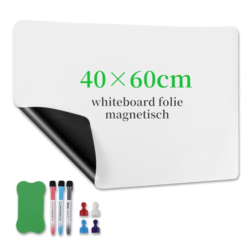 Magnetic Whiteboard Paper, 40 x 60cm DIY Dry Erase Board Sheets with Dry Wipe Pens, Eraser, Magnets Whiteboard Stick on Wall for Graffitire, Frigerator Note Home Office School