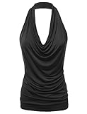 FASHIONOLIC Women's Casual Halter Neck Draped Front Sexy Backless Tank Top (S-3XL) (CLLTJ316) Black M