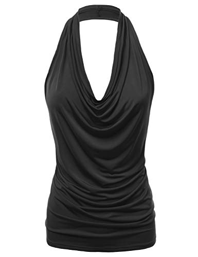 Women's Casual Halter Neck Draped Front Sexy Backless Tank Top (S-3XL) (CLLTJ316)