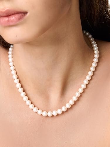 Classic Round Freshwater Pearl Necklace for Women, 7-8mm AAAA Grade Pearls, Stainless Steel Adjustable Pearl Strand, Elegant Jewelry3