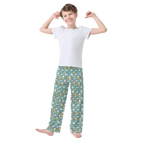 Leaves Flower Rabbit Long Pajama Pants Bottoms Soft Sleepwear with Pockets2