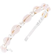 Flayem Pearls Shell Headband Silver Narrow Mental Hair Band Beach Wedding Holiday Bridal Hair Hoo...