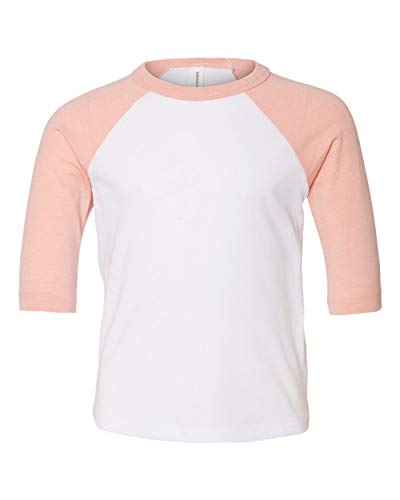 Bella + Canvas Toddler 3/4-Sleeve Baseball T-Shirt 5T WHITE/ HTH PEACH