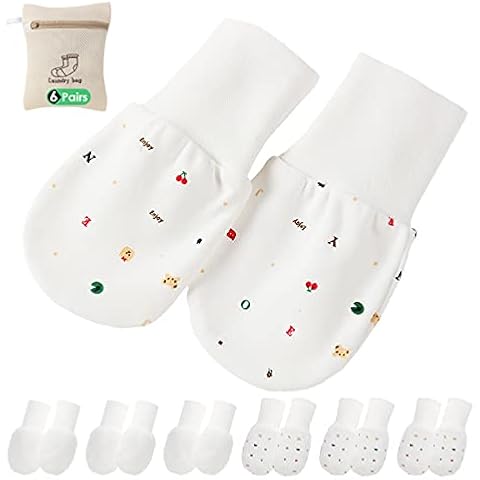 One enjoy Baby Mittens Baby Anti Scratch Mittens No Scratch Mittens Baby Gloves for 6-12 Months Baby Boys Girls (White 6 Pack, 6-12 Months) Cover