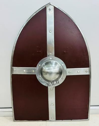 Nautical Replica Hub Hand-Forged Gothic Layered Steel Cross Shield Medieval Battle Armor Wooden Rustic Vintage Home Decor Gifts