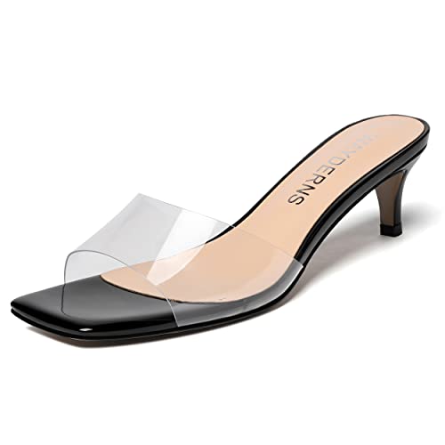 WAYDERNS Women's PVC Solid Open Toe Dating Slip On Casual Clear Kitten Low Heel Heeled Sandals 2 Inch