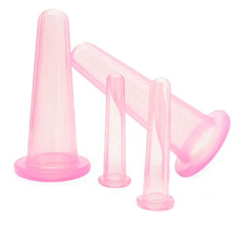 babysbreath17 4pcs Cuerpo de Silicona Latas ventosas de vacío Copas Tarro ocasion Volver Lifting Facial masajeador de succión Masaje anticelulítico Rosado 37 * 80mm, 15 * 50mm