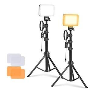 NEEWER Basics 2 Pack LED Video Light Panel Lighting Kit, Bi Color Dimmable Portable Studio Lights with Stands & Filters, 3200K-5600K 750lux CRI95 for Video Recording Live Streaming Photography, BP66