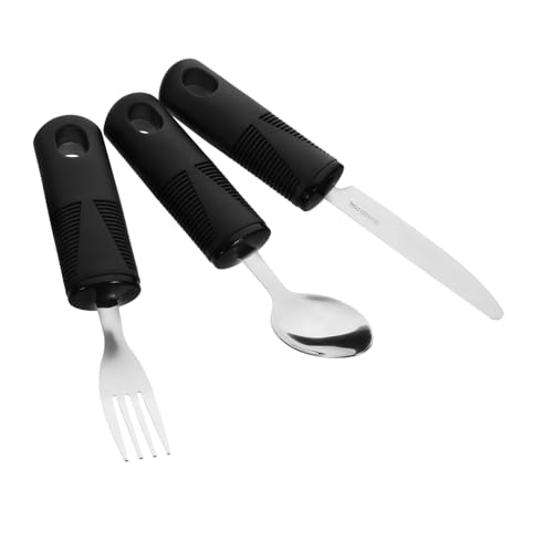 Frcolor 高齢者用防振テーブルウェア 滑り止めラバーグリップ付き耐久ステンレス製 フォーク スプーン ナイフ点 介護適応食器 持ち運び可能