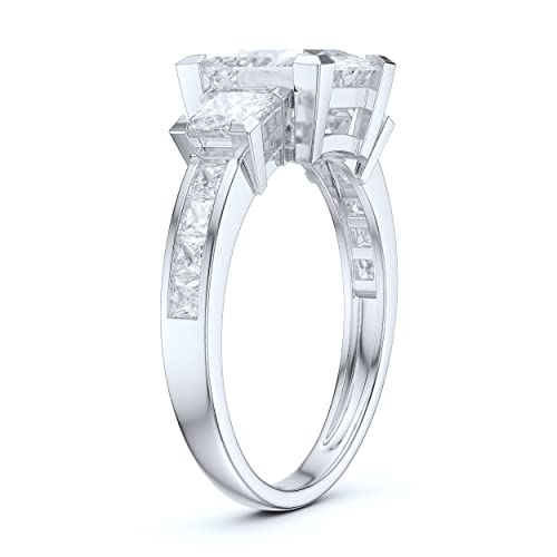10K White Gold Three Stones All Princess Cut Simulated Diamond or Genuine Moissanite Engagement Ring 2CT Main Stone4