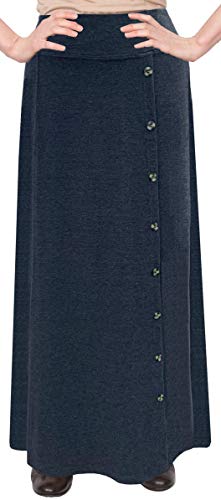 Baby'O Women's Stretch Cotton Knit Faux Button Front Maxi A-Line Skirt3