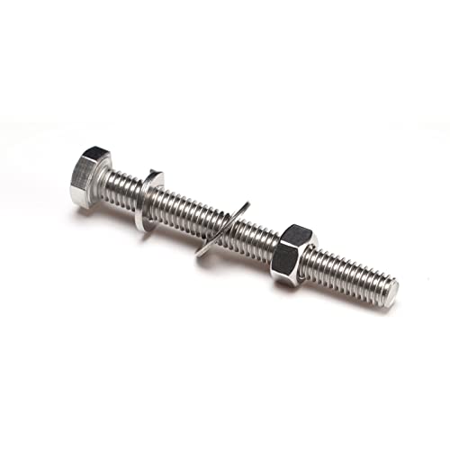 (10Set) 5/16-18X3" Complete Set Hex Head Screw Bolts,Nuts,Fender Flat Washers,Split Lock Washers,Fully Threaded, Stainless Steel 18-8（304）, Bright Finish. #TOP2