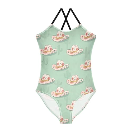 White Denim Hat Girls One Piece Swimsuits Summer Quick Dry Beach Bathing Suit