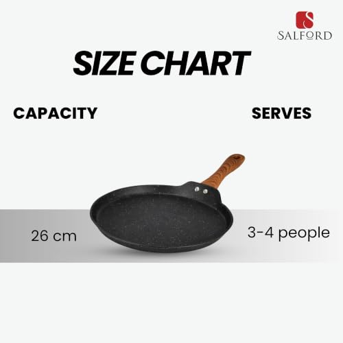 Image of SALFORD Forged Non-Stick Tava | 26 cm | Gas & Induction Base | Non-Toxic PFOA Free Coating | 1Y Warranty | Roti, Dosa, Pancake, Chilla | Wooden Finish Handle | Black Marble