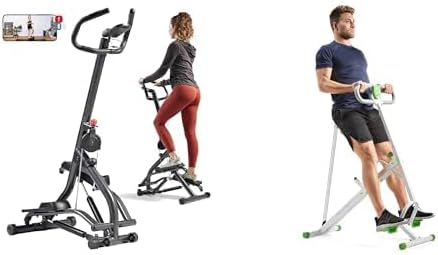 Sunny Health & Fitness Stair Stepper w/Handlebar, Extended Step Range Machine + Row-N-Ride Assist Trainer for Body Cardio Workout with Adjustable Resistance, Upright