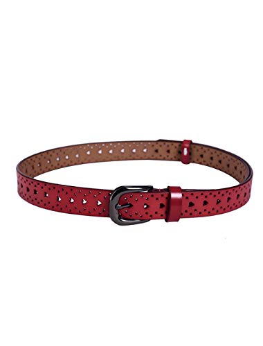 uxcell Women Carved Multi-hole Hollow Alloy Pin Buckle Leather Belt3