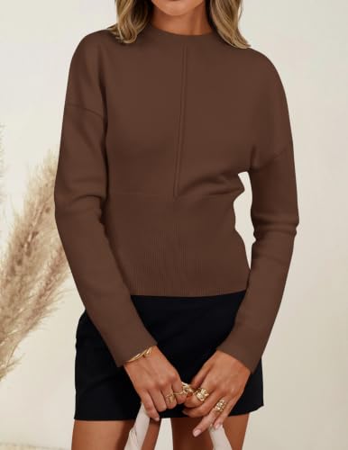 Image of ZESICA Women's Fall Sweaters Crewneck Cinched Waist Pullover Tops