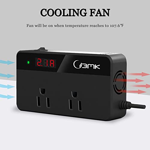 BMK 200W Car Power Inverter DC 12V to 110V AC Car Inverter 4 USB Ports Charger Adapter Car Plug Converter with 2 QC3.0 USB and 2 Type C Ports (Black)