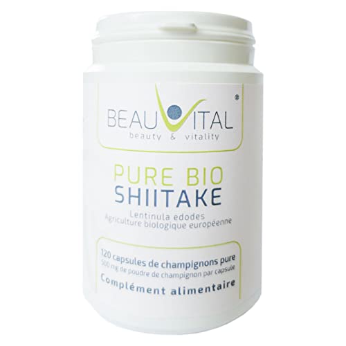Pure Bio Shiitake 120 capsules chacune 500 mg Lentinula edodes poudre de champignons médicinaux de l'agriculture biologique de l'UE, végétalien, sans additifs artificiels Cover