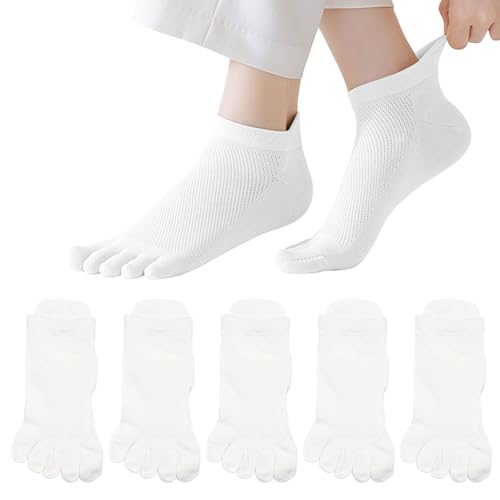 Soleeya 5 Paia Calzini con Dita Separate Donna Uomo, Rete Traspirante Calze con Dita 35-43 Corti Calze con le Dita Cotone Calzini Dita Separate (IT, Numero, 35, 39, Regular, Regular, Bianco A)