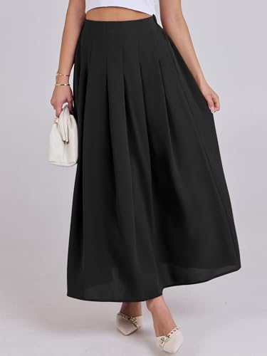 ANRABESS Women A-Line Pleated High Waist Maxi Skirt Full Ankle Length Flowy Swing Elegant Dressy Casual Work Long Skirts3