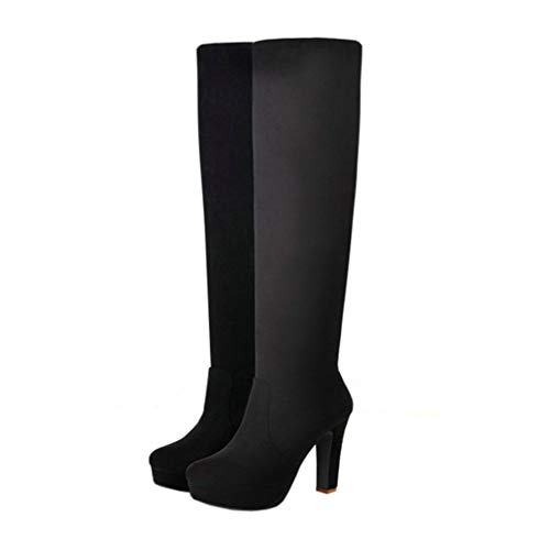 LUXMAX Women Platform Thigh High Boots Block Heel Stretch Over The Knee High Boots2