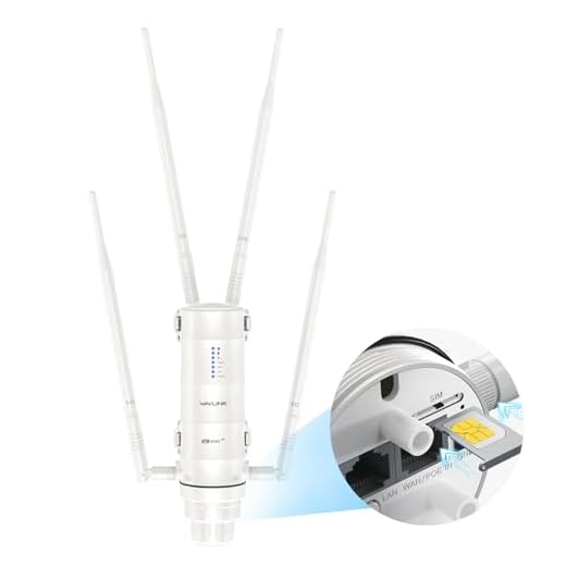Potente ripetitore WiFi da esterno con antenna WiFi a lunga portata - 4G LTE ad alta potenza a doppia banda con slot per schede SIM - Amplificatore Wavlink AC1200- Outdoor Poe Ripetitore