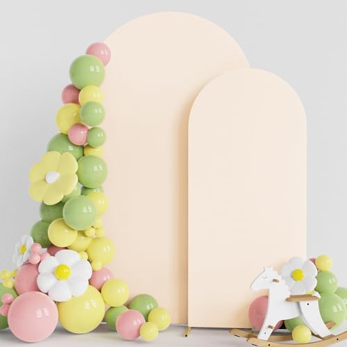 Asee'm Set mit 2 Hochzeitsbogen-Bezügen (20 cm, 1,8 m) 2-seitig, runde Oberseite, Chiara-Hintergrund, Standabdeckung für Party, Geburtstag, Bankett, Dekoration, Beige
