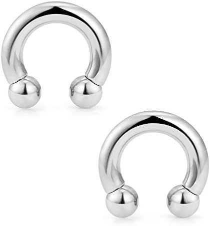 Ftovosyo 2Pcs PA Ring Horseshoe Circular Barbell 316L Surgical Steel Internally Threaded 8G Pierced Body Jewelry for Women 12mm