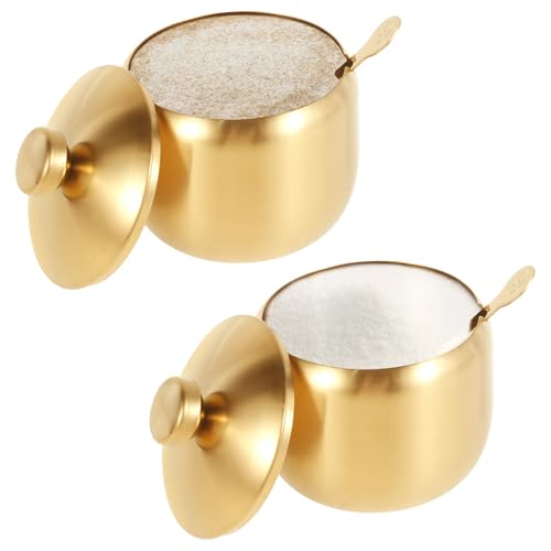 VAVPUP Dispensador de café y azúcar de acero inoxidable, recipiente de oro, recipiente de cristal, cuenco de azúcar, cubo de azúcar, seguro dorado, versátil cubo de azúcar, recipiente para cubitos de