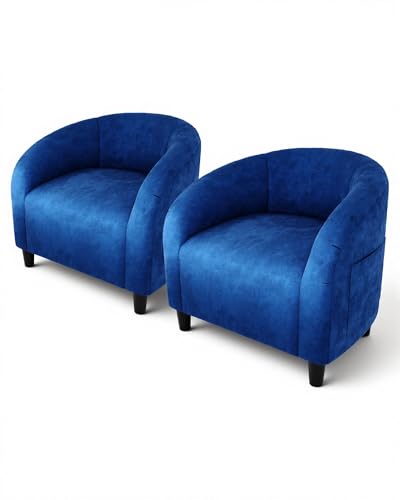GarveeHome Accent Chair Set of 2 Club Chair Cozy Armrest Upholstered Barrel Chair with Solid Legs for Living Room Bedroom Study Waiting Room(Navy Blue)