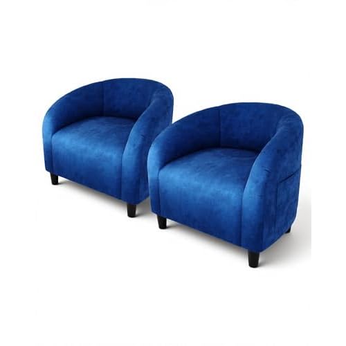 GarveeHome Accent Chair Set of 2 Club Chair Cozy Armrest Upholstered Barrel Chair with Solid Legs for Living Room Bedroom Study Waiting Room(Navy Blue
