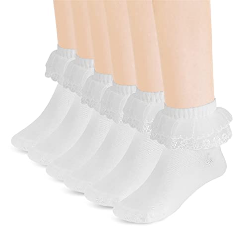 4 Paar Prinzessin Socken Mädchen - Bunte Rüschensocken Baumwolle Größe 7-10 Jahre