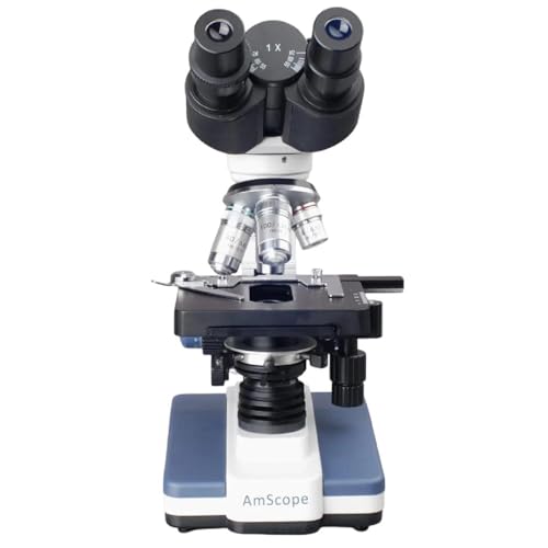 Image of AmScope B120C-WM Siedentopf Binocular Compound Microscope, 40X-2500X Magnification, Brightfield, LED Illumination, Abbe Condenser, Double-Layer Mechanical Stage, Includes Book