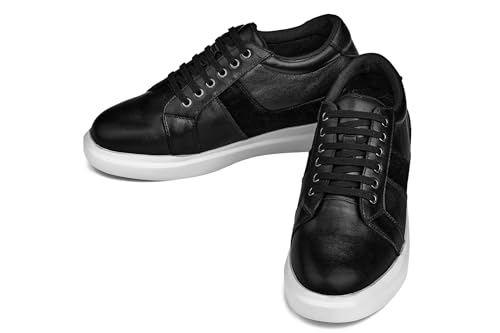 CALTO Men's Invisible Height Increasing Elevator Shoes - Black Lightweight Leather Lace-up Fashion Sneakers - 3 Inches Taller - K1530 - Size 9 D(M) US4